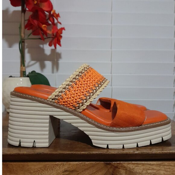 SOLD🟠🟠🟠🟠🟠🟠Softwaves Becka Orange Cream Platform Chunky Heel Sandals 8 - Picture 2 of 11
